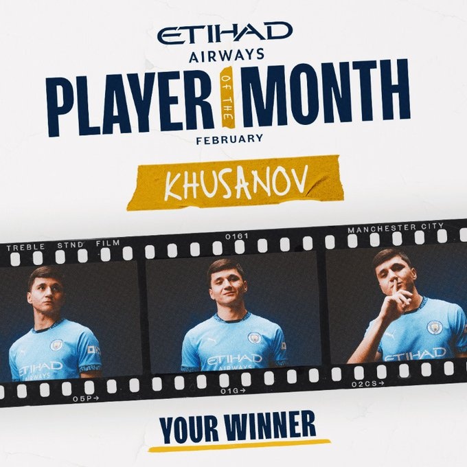  即插即用！官方：胡桑諾夫當(dāng)選曼城2月最佳球員