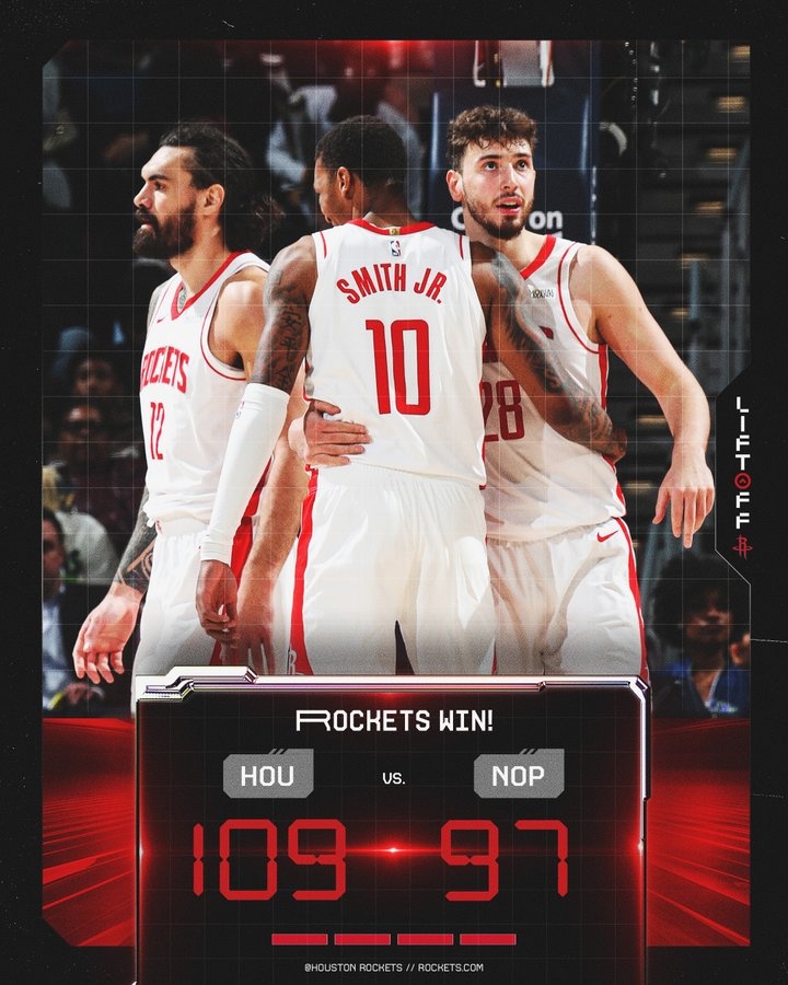  火箭官方曬贏球海報(bào)：申京、亞當(dāng)斯、小賈巴里一起登上封面