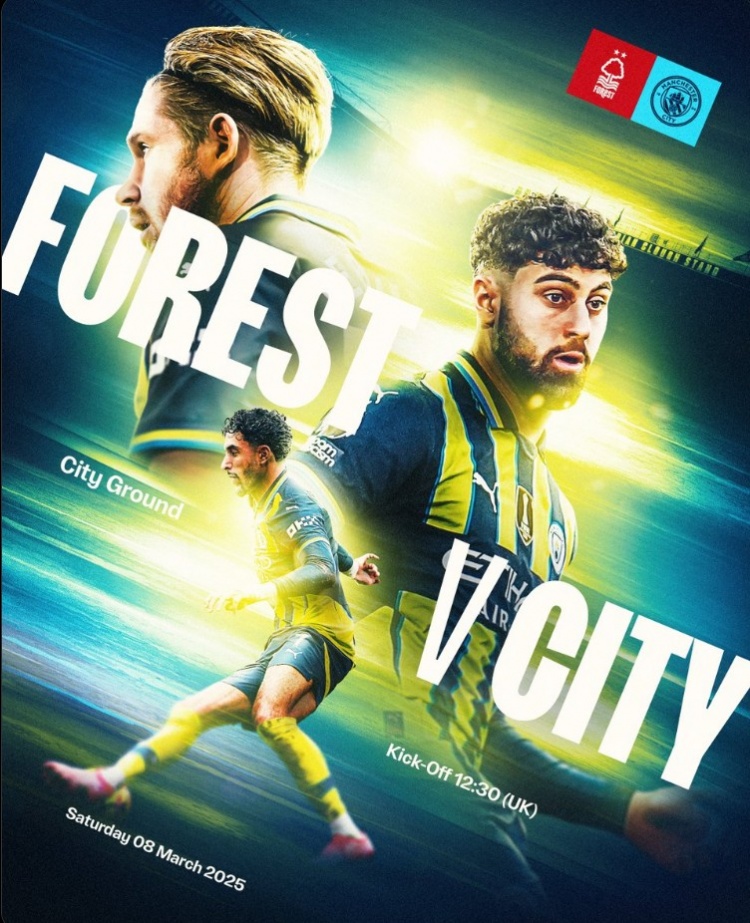  曼城官方發(fā)布對陣諾丁漢森林海報，德布勞內、格瓦迪奧爾出鏡