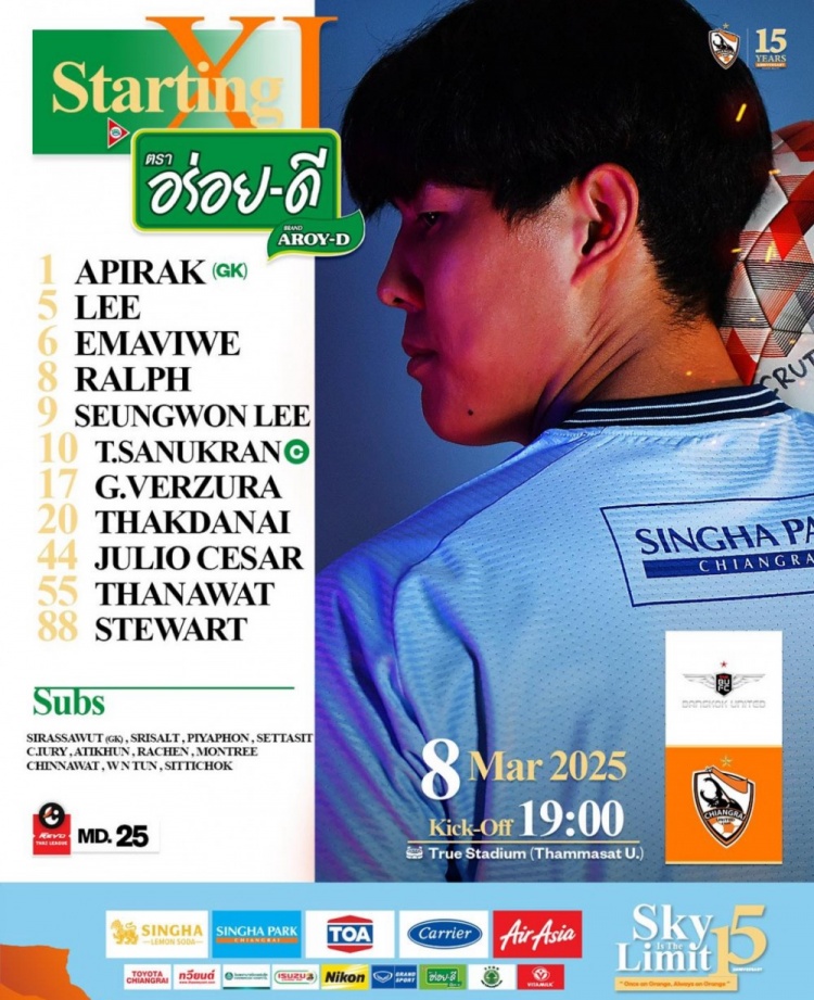  清萊聯(lián)客場對陣曼谷聯(lián)，郭田雨未進入比賽名單