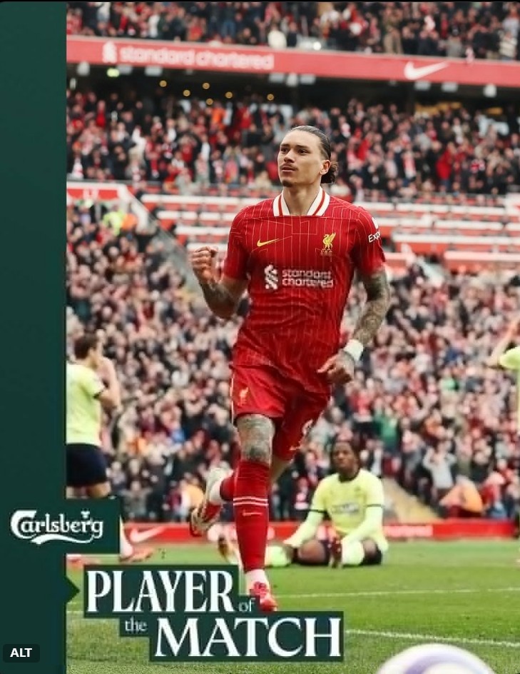  進(jìn)球+造點(diǎn)！利物浦官方：努涅斯當(dāng)選本輪英超隊(duì)內(nèi)最佳球員