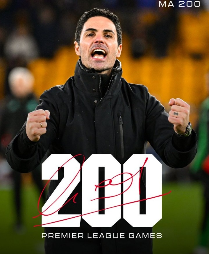  阿爾特塔迎執(zhí)教生涯200場英超里程碑，球隊(duì)官方曬海報(bào)紀(jì)念