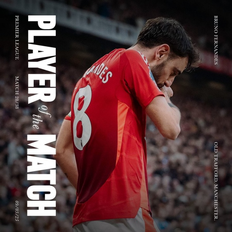  直接任意球破門！曼聯(lián)官方：B費(fèi)當(dāng)選本場(chǎng)英超隊(duì)內(nèi)最佳球員