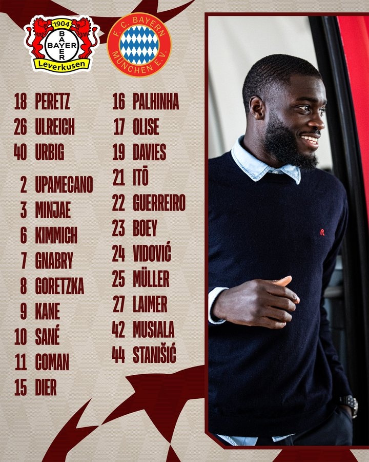  拜仁客戰(zhàn)藥廠歐冠名單：凱恩、穆西亞拉領(lǐng)銜 諾伊爾因傷缺陣