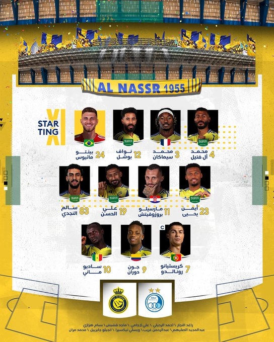  利雅得勝利vs德黑蘭獨(dú)立首發(fā)：C羅領(lǐng)銜，杜蘭、馬內(nèi)先發(fā)