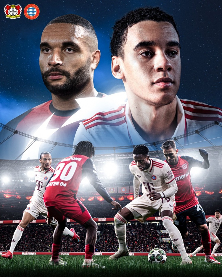  首回合3-0取勝！拜仁發(fā)布戰(zhàn)勒沃庫(kù)森海報(bào)：穆西亞拉對(duì)決若納坦-塔