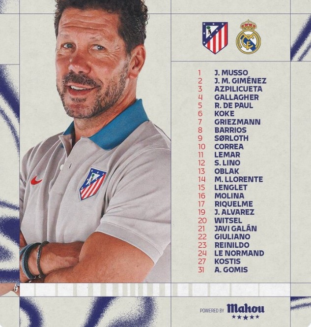  馬競(jìng)VS皇馬大名單：格列茲曼、阿爾瓦雷斯領(lǐng)銜，德保羅出戰(zhàn)