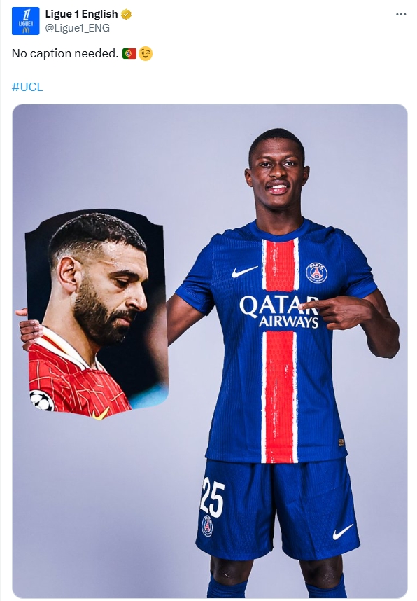  拿捏！法甲官推曬照：努諾-門德斯手持薩拉赫卡片