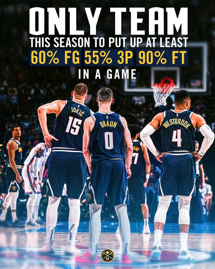  打的可是雷霆！掘金昨天打出60-55-90%的命中率 賽季首隊(duì)