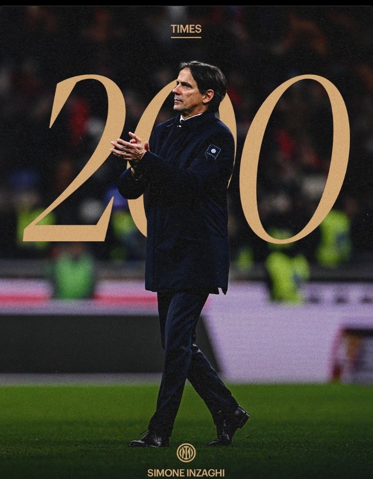  小因扎吉迎執(zhí)教國米200場里程碑，球隊(duì)官方曬海報(bào)紀(jì)念