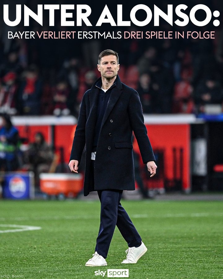  勒沃庫森遭遇三連敗，是2022年10月阿隆索上任以后首次