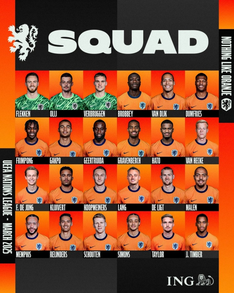  荷蘭歐國聯(lián)名單：范迪克、德容、德佩在列，德里赫特回歸