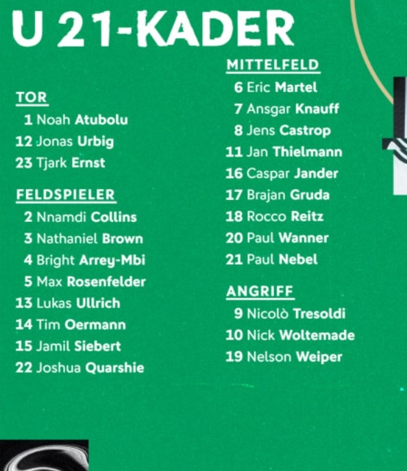  德國U21大名單：沃爾特馬德、烏爾比希、克瑙夫、萬納爾入選