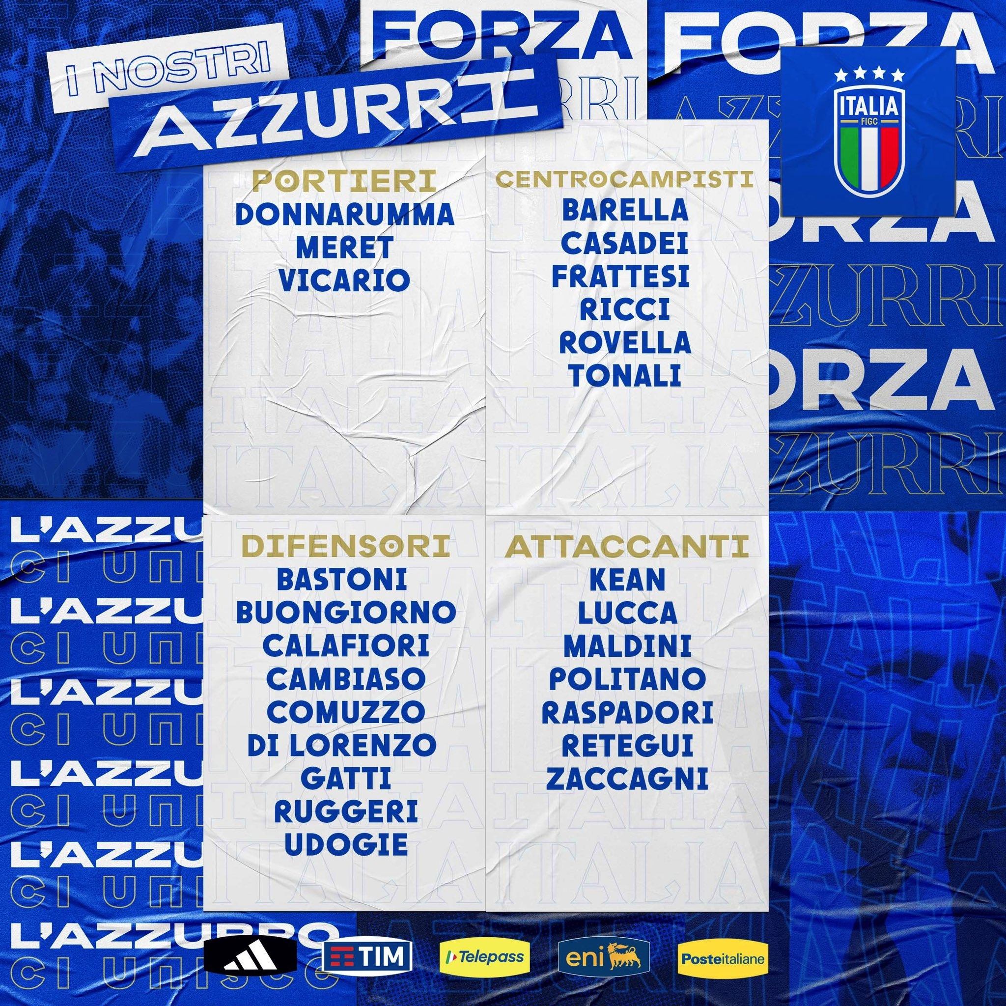  意大利名單：托納利、巴斯托尼在列，雷特吉、小馬爾蒂尼入選