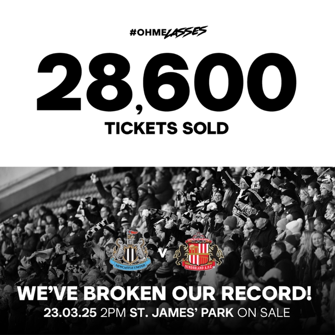  這可是女足次級(jí)別！紐卡女足vs桑德蘭售出28600張票，創(chuàng)隊(duì)史紀(jì)錄