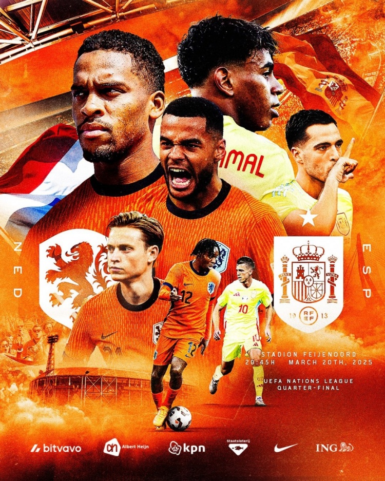  荷蘭隊發(fā)布對陣西班牙海報：加克波、德容、弗林蓬、亞馬爾出鏡