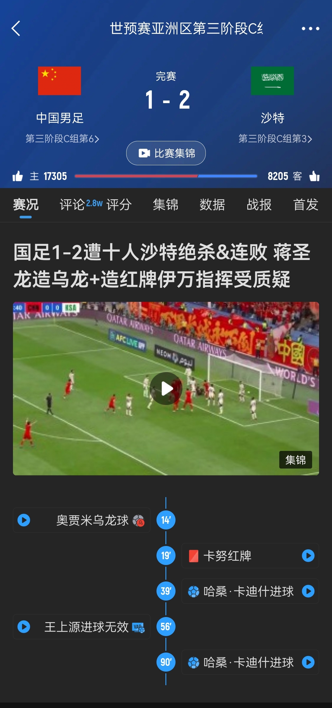  今天什么劇本？首戰(zhàn)沙特也是半場紅牌+蔣光太傷退，最后國足被翻