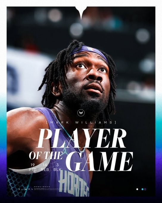  19分14板4助3帽！黃蜂官方賽后將馬威評(píng)為本場(chǎng)最佳球員