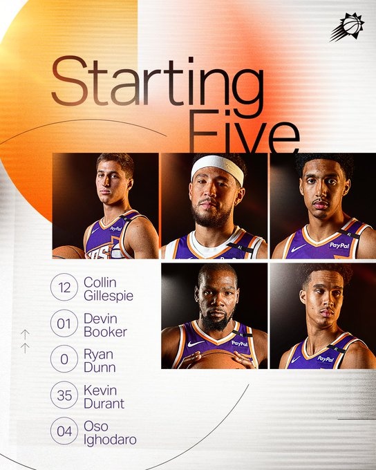  太陽VS騎士首發(fā)：KD布克和米切爾加蘭分別領(lǐng)銜 比爾缺陣