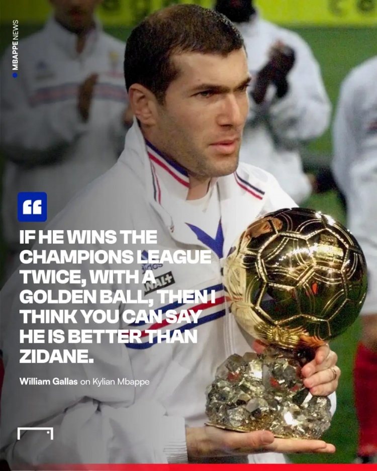  加拉：姆巴佩數(shù)據(jù)是超越了齊達內(nèi)，但他距離齊祖還差2歐冠+1金球