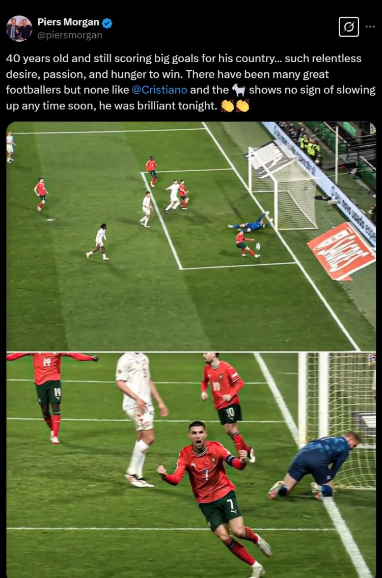  摩根叒稱贊C羅：40歲了還如此渴望勝利，沒有球員能做到GOAT這樣