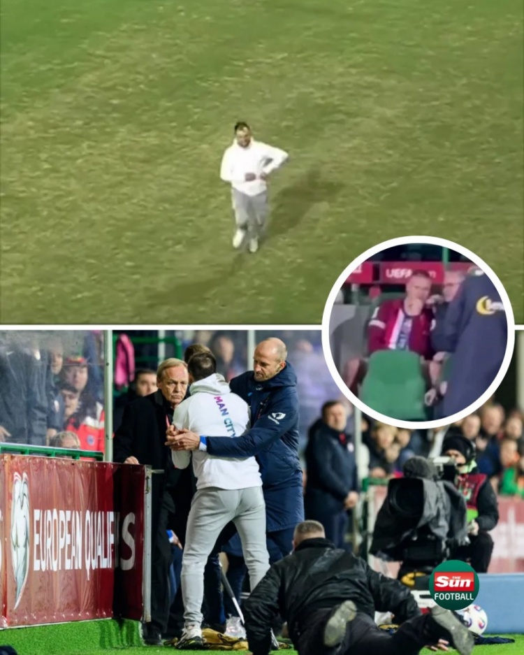  太陽(yáng)報(bào)：在挪威和摩爾多瓦的比賽中，一球迷試圖沖入球場(chǎng)找哈蘭德