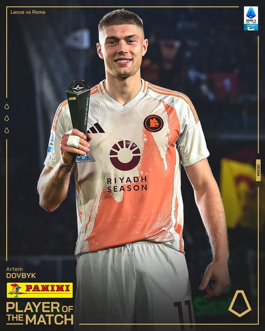  打入制勝進(jìn)球！多夫比克當(dāng)選羅馬1-0萊切一役全場最佳