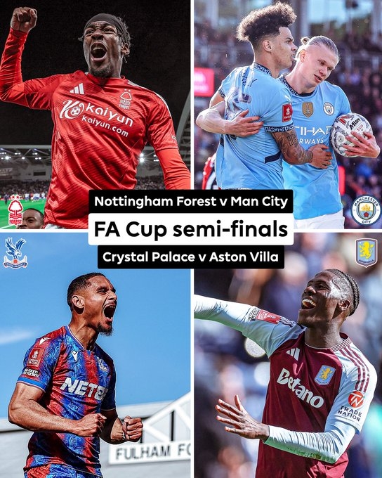  足總杯4強(qiáng)對(duì)陣出爐：曼城vs諾丁漢森林，水晶宮vs維拉