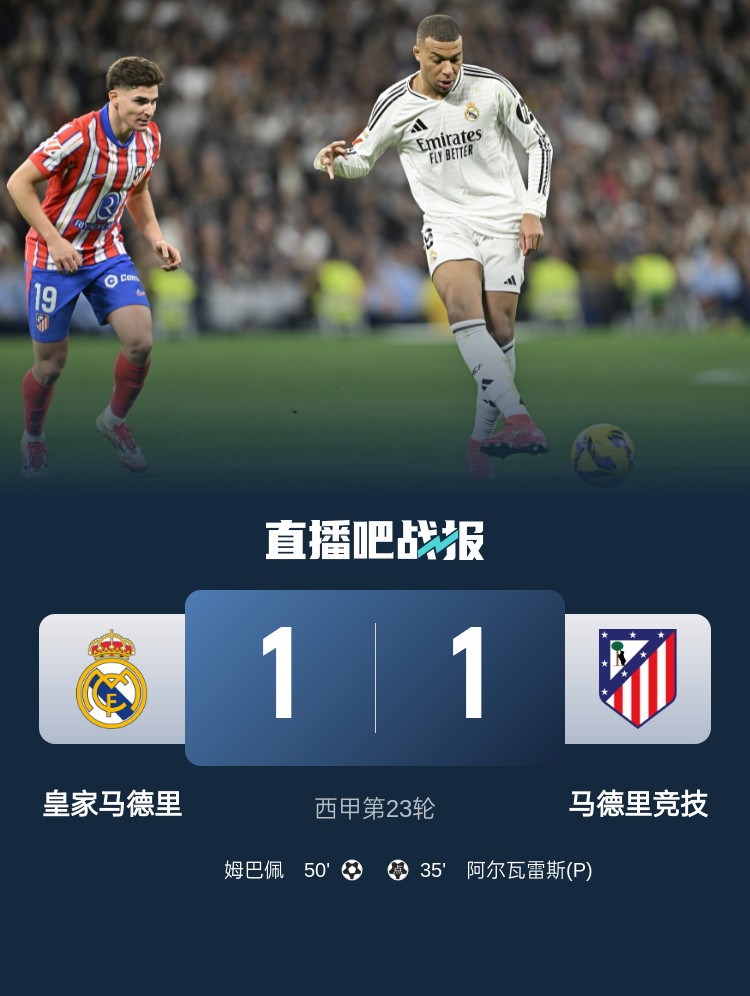  4平1負！皇馬聯(lián)賽對馬競已5場不勝，4次戰(zhàn)成1-1